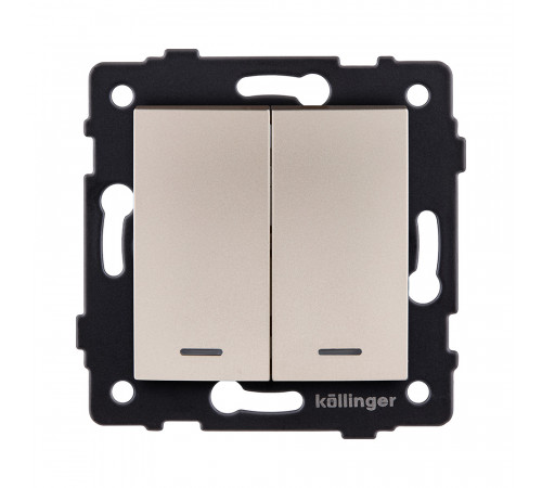Выключатель кнопочный 2-клавишный 10А/250В с LED подсветкой, изогнутый Kollinger REA-R-014GD, золотой