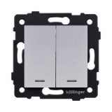 Выключатель 2-клавишный 10А/250В с LED подсветкой Kollinger REA-S-008GY, серый