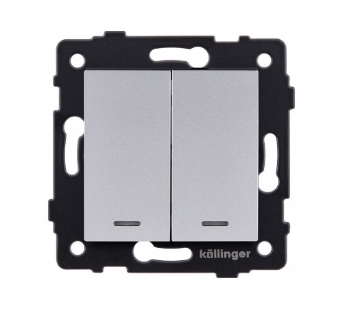 Выключатель 2-клавишный 10А/250В с LED подсветкой Kollinger REA-S-008GY, серый