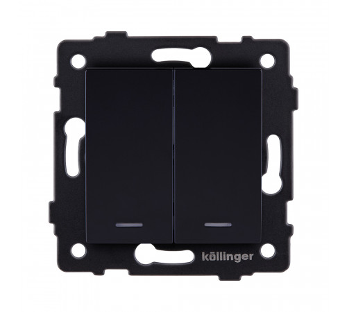 Выключатель 2-клавишный проходной 10А/250В с LED подсветкой Kollinger REA-S-010BK, черный