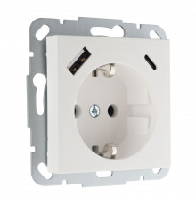 Розетка с заземлением USB A+C 2 гнезда LAVERO 1013100303, Белый матовый