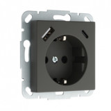 Розетка с заземлением USB A+C 2 гнезда LAVERO 1013600303, Черный матовый