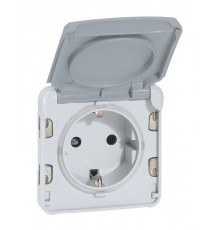 Розетка с/з с крышкой, безвинтовой зажим 16 A, 250 В IP55 Legrand Plexo, серый