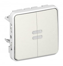 Двухклавишный выключатель-переключатель с подсветкой 10А IP55 Legrand Plexo, белый