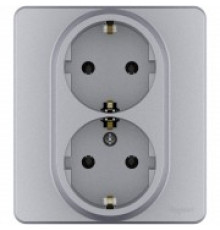 Розетка 2 x 2К+З немецкий стандарт 16 А - 250 В~ Legrand/IEK Inspiria, алюминий