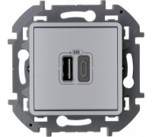 Зарядное устройство с двумя USB-разьемами A-C 240В/5В 3000мА Legrand/IEK Inspiria, алюминий