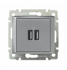 Розетка USB двойная IEK Valena, алюминий