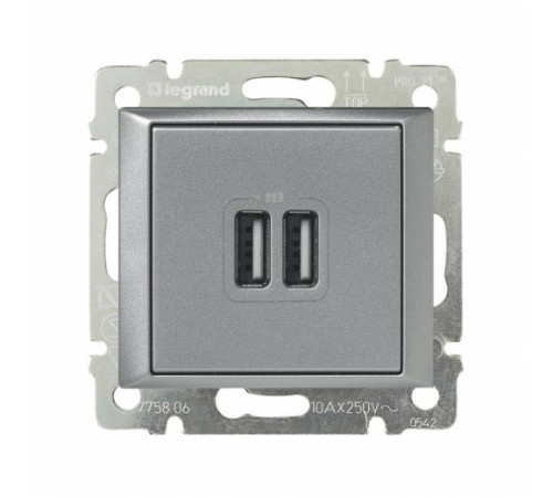 Розетка USB двойная IEK Valena, алюминий