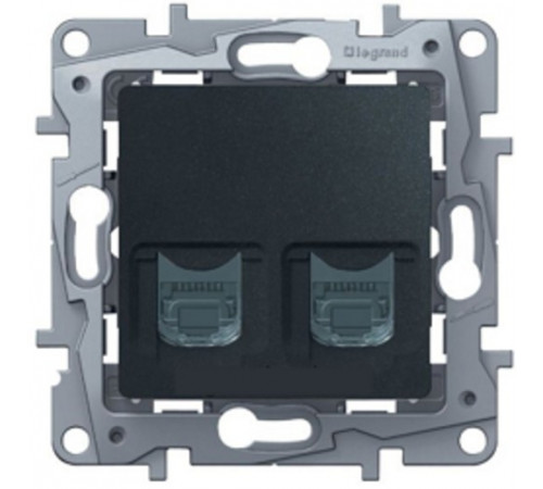 Розетка телефонна + компьютерная RJ45 кат5 UTP Legrand/IEK Etika, антрацит