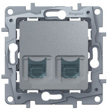 Розетка телефонна + компьютерная RJ45 кат. 5 UTP Legrand/IEK Etika, алюминий