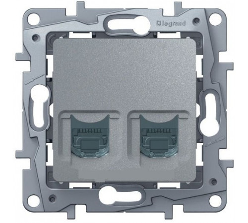 Розетка телефонна + компьютерная RJ45 кат. 5 UTP Legrand/IEK Etika, алюминий
