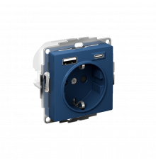 РОЗЕТКА 16А c 2 USB A+C, 5В/2,4А/3,0А, 2х5В/1,5А, механизм, АКВАМАР Systeme Electric AtlasDesign, Аквамарин