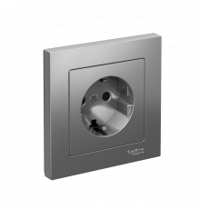 РОЗЕТКА с заземлением со шторками, 16А, в сборе, быстрозажим. клем Systeme Electric AtlasDesign, Сталь