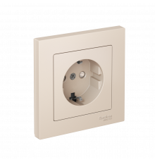 РОЗЕТКА с заземлением со шторками, 16А, в сборе, быстрозажим. клем Systeme Electric AtlasDesign, Бежевый