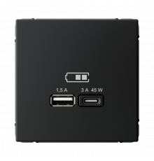 USB РОЗЕТКА A + тип-C 45Вт высокоскор.заряд. QC, PD, механизм Systeme Electric ArtGallery, Карбон