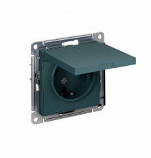 РОЗЕТКА с заземлением со шторками с крышкой, 16А, IP20, механизм Systeme Electric AtlasDesign, Изумруд