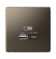 USB РОЗЕТКА A + тип-C 45Вт высокоскор.заряд. QC, PD, механизм Systeme Electric ArtGallery, Мокко