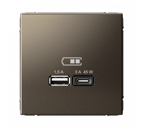 USB РОЗЕТКА A + тип-C 45Вт высокоскор.заряд. QC, PD, механизм Systeme Electric ArtGallery, Мокко