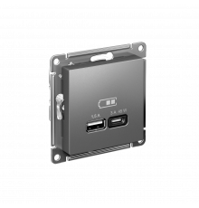 USB РОЗЕТКА A + тип-C 45Вт высокоскор.заряд. QC, PD, механизм Systeme Electric AtlasDesign, Сталь