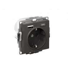 РОЗЕТКА 16А с 2 USB A+C, 5В/2,4А/3,0А, 2х5В/1,5А, механизм Systeme Electric AtlasDesign, Базальт