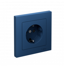 РОЗЕТКА с заземлением со шторками, 16А, в сборе, быстрозажим. клем Systeme Electric AtlasDesign, Аквамарин