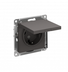 РОЗЕТКА с заземлением со шторками с крышкой, 16А, IP20, механизм Systeme Electric AtlasDesign, Базальт