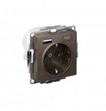 РОЗЕТКА 16А c 2 USB A+C, 5В/2,4А/3,0А, 2х5В/1,5А, механизм Systeme Electric AtlasDesign, Мокко