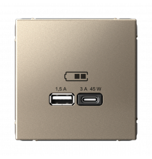 USB РОЗЕТКА A + тип-C 45Вт высокоскор.заряд. QC, PD, механизм Systeme Electric ArtGallery, Шампань