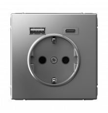 РОЗЕТКА 16А с 2 USB A+C, 5В/2,4А/3,0А, 2х5В/1,5А, механизм Systeme Electric ArtGallery, Сталь