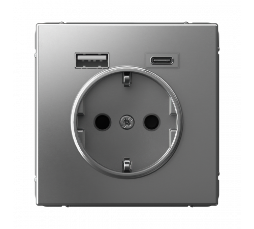 РОЗЕТКА 16А с 2 USB A+C, 5В/2,4А/3,0А, 2х5В/1,5А, механизм Systeme Electric ArtGallery, Сталь
