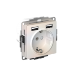 РОЗЕТКА 16А c 2 USB A+A, 5В/2,4А, 2х5В/1,2А, механизм Systeme Electric AtlasDesign, Жемчуг