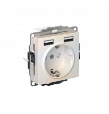 РОЗЕТКА 16А c 2 USB A+A, 5В/2,4А, 2х5В/1,2А, механизм Systeme Electric AtlasDesign, Жемчуг