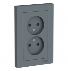 РОЗЕТКА двойная без заземления со шторками, 16А, в сборе Systeme Electric AtlasDesign, Грифель
