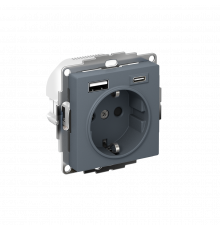 РОЗЕТКА 16А c 2 USB A+C, 5В/2,4А/3,0А, 2х5В/1,5А, механизм Systeme Electric AtlasDesign, Грифель