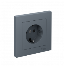 РОЗЕТКА с заземлением со шторками, 16А, в сборе, быстрозажим. клем Systeme Electric AtlasDesign, Грифель