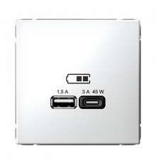 USB РОЗЕТКА A + тип-C 45Вт высокоскор.заряд. QC, PD, механизм Systeme Electric ArtGallery, Белый