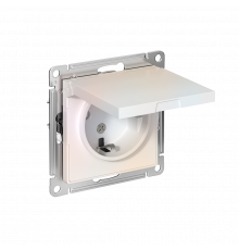 РОЗЕТКА с заземлением со шторками с крышкой, 16А, IP20, механизм Systeme Electric AtlasDesign, Жемчуг