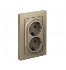 РОЗЕТКА двойная с заземлением без шторок, 16А, в сборе Systeme Electric AtlasDesign, Шампань