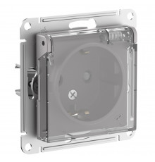AQUA РОЗЕТКА с заземлением со шторками, с прозрач. крышкой 16А, IP44, механизм Systeme Electric AtlasDesign, Алюминий
