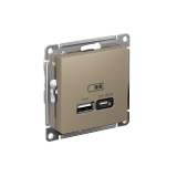 USB РОЗЕТКА A + тип-C 45Вт высокоскор.заряд. QC, PD, механизм Systeme Electric AtlasDesign, Шампань