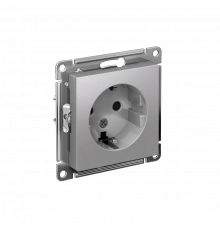 РОЗЕТКА с заземлением со шторками, 16А, механизм Systeme Electric AtlasDesign, Алюминий