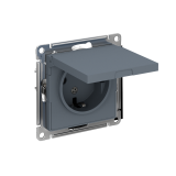 РОЗЕТКА с заземлением со шторками с крышкой, 16А, IP20, механизм Systeme Electric AtlasDesign, Грифель