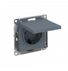 РОЗЕТКА с заземлением со шторками с крышкой, 16А, IP20, механизм Systeme Electric AtlasDesign, Грифель