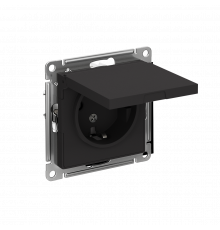РОЗЕТКА с заземлением со шторками с крышкой, 16А, IP20, механизм Systeme Electric AtlasDesign, Карбон