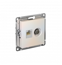 РОЗЕТКА двойная ТВ + компьютерная RJ45 кат. 5e, механизм Systeme Electric AtlasDesign, Жемчуг