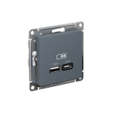 USB РОЗЕТКА А+С, 5В/2,4А, 2х5В/1,2А, механизм Systeme Electric AtlasDesign, Грифель