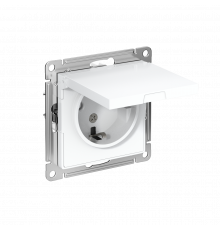 РОЗЕТКА с заземлением со шторками с крышкой, 16А, IP20, механизм Systeme Electric AtlasDesign, Белый