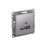 USB РОЗЕТКА A + тип-C 45Вт высокоскор.заряд. QC, PD, механизм Systeme Electric AtlasDesign, Алюминий