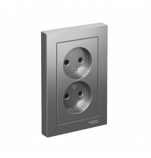 РОЗЕТКА двойная без заземления со шторками, 16А, в сборе Systeme Electric AtlasDesign, Сталь