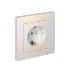 РОЗЕТКА с заземлением со шторками, 16А, в сборе, быстрозажим. клем Systeme Electric AtlasDesign, Жемчуг